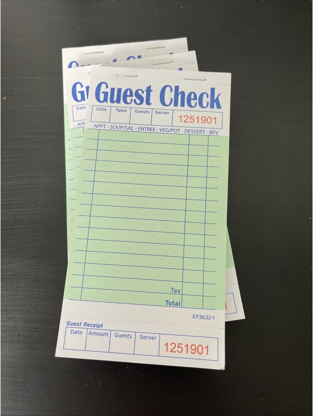 Restaurant Guest Check Receipt Pads Set Of 3